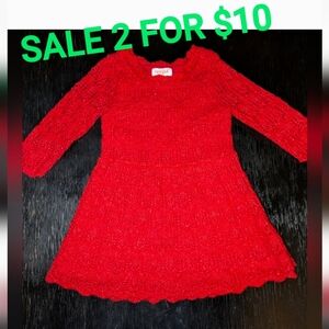 Cat & Jack Toddler Red Knit Long Sleeved Dress Size 2T. EUC